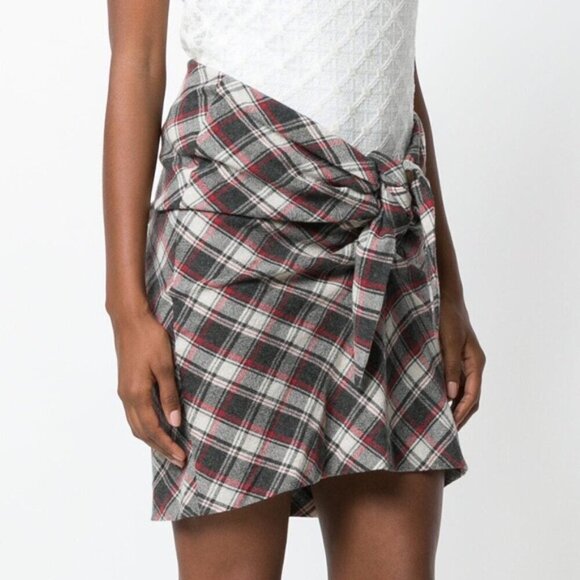SOLD - NWOT Isabel Marant Etoile Placid Wool Check Tie Skirt Sz 8 - Picture 2 of 7